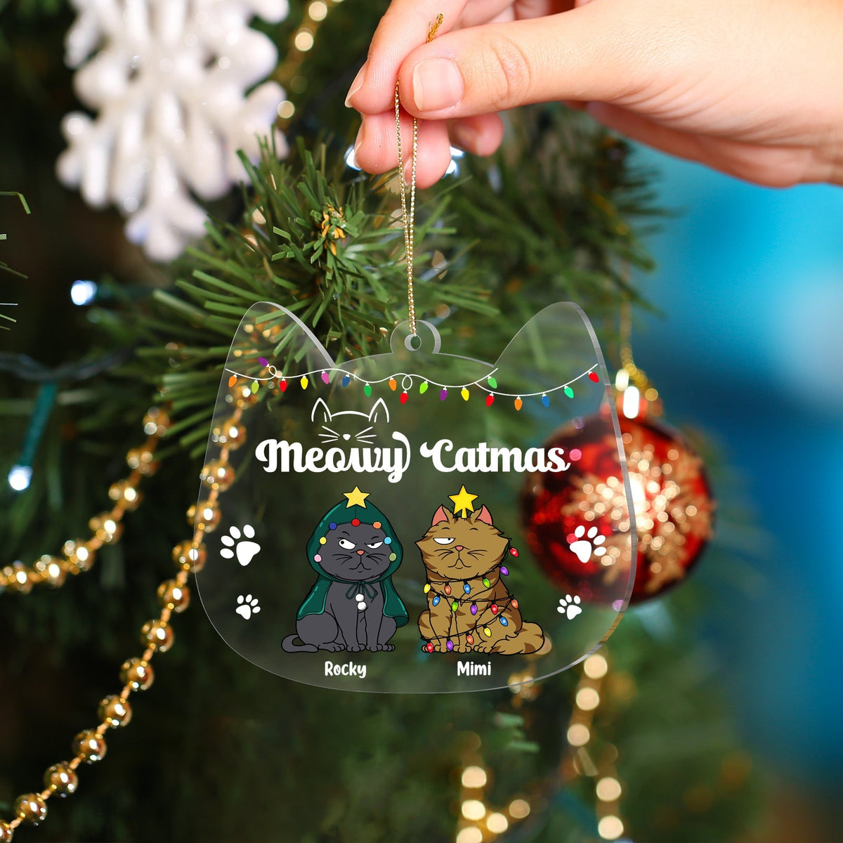 Amoureux des animaux - Meowy Catmas - Décoration de Noël personnalisée en acrylique