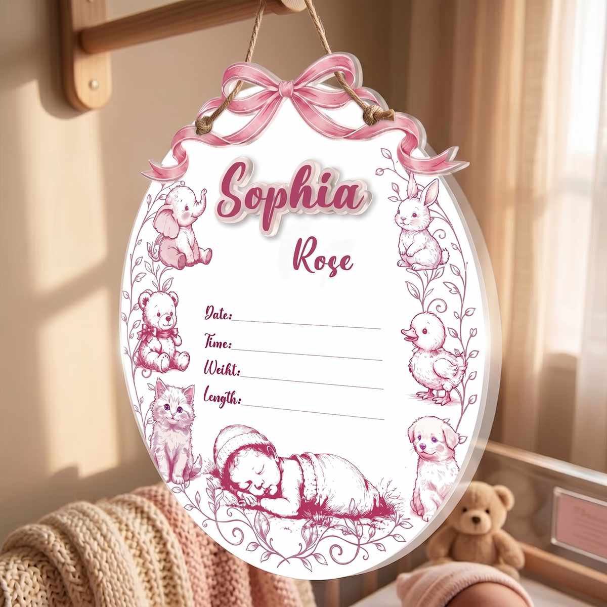 Personalized Baby Announcement Sign – Custom Name, Birth Details & Nursery Keepsake