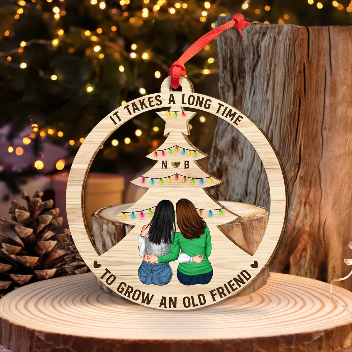 Besties - Grow An Old Friend - Personalized Wooden Cutout Ornament