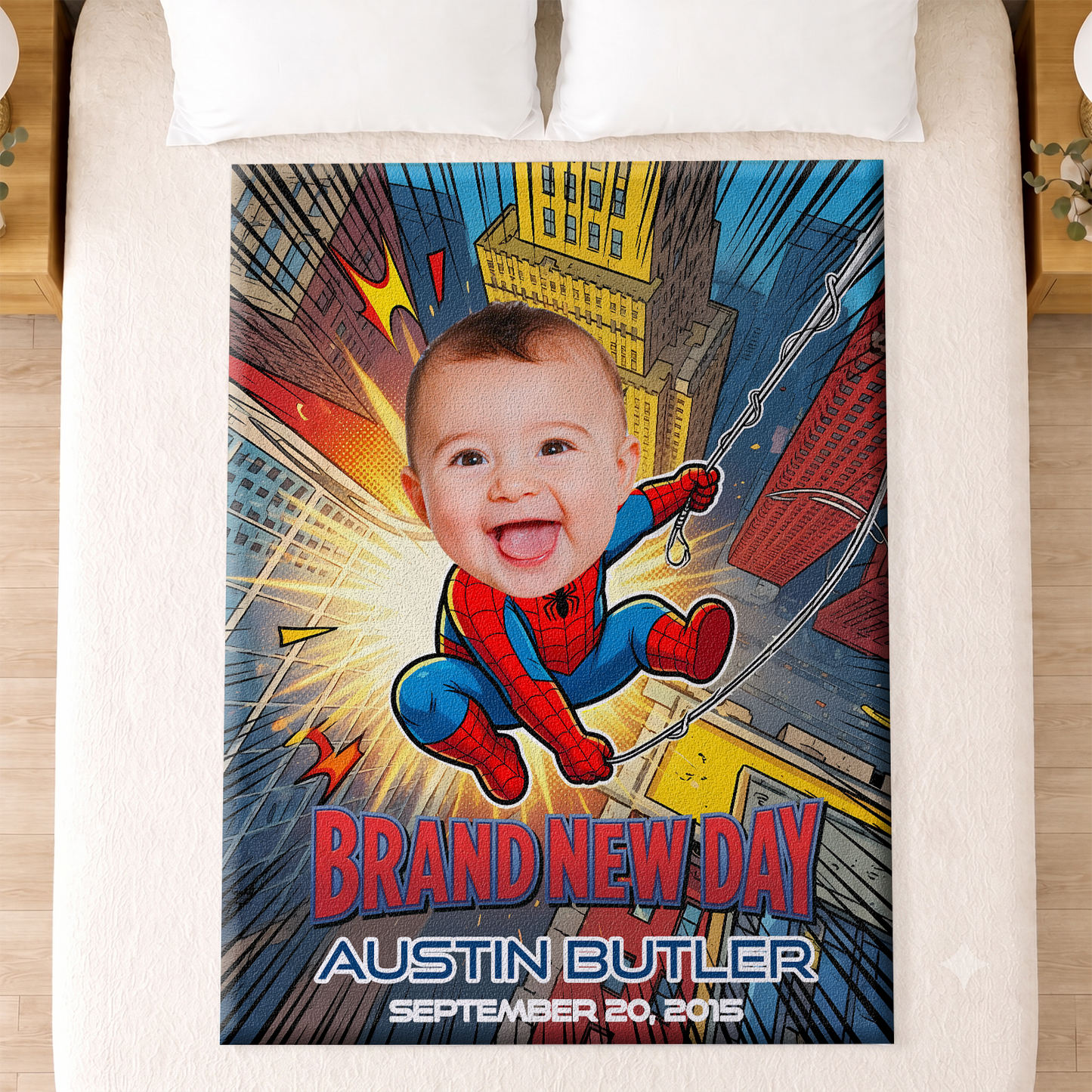 Personalized Spider-Baby Photo Blanket – Custom Baby Face & Name Blanket