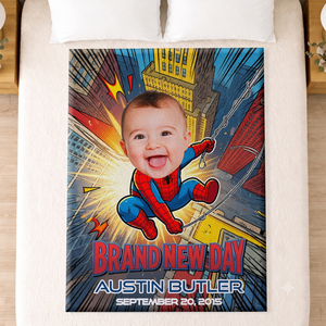 Personalized Spider-Baby Photo Blanket – Custom Baby Face & Name Blanket