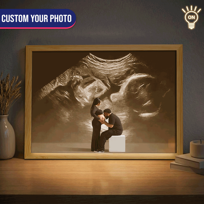 Personalized Wooden Light Up Photo Frame – Hidden Ultrasound Reveal Gift, LED Frame