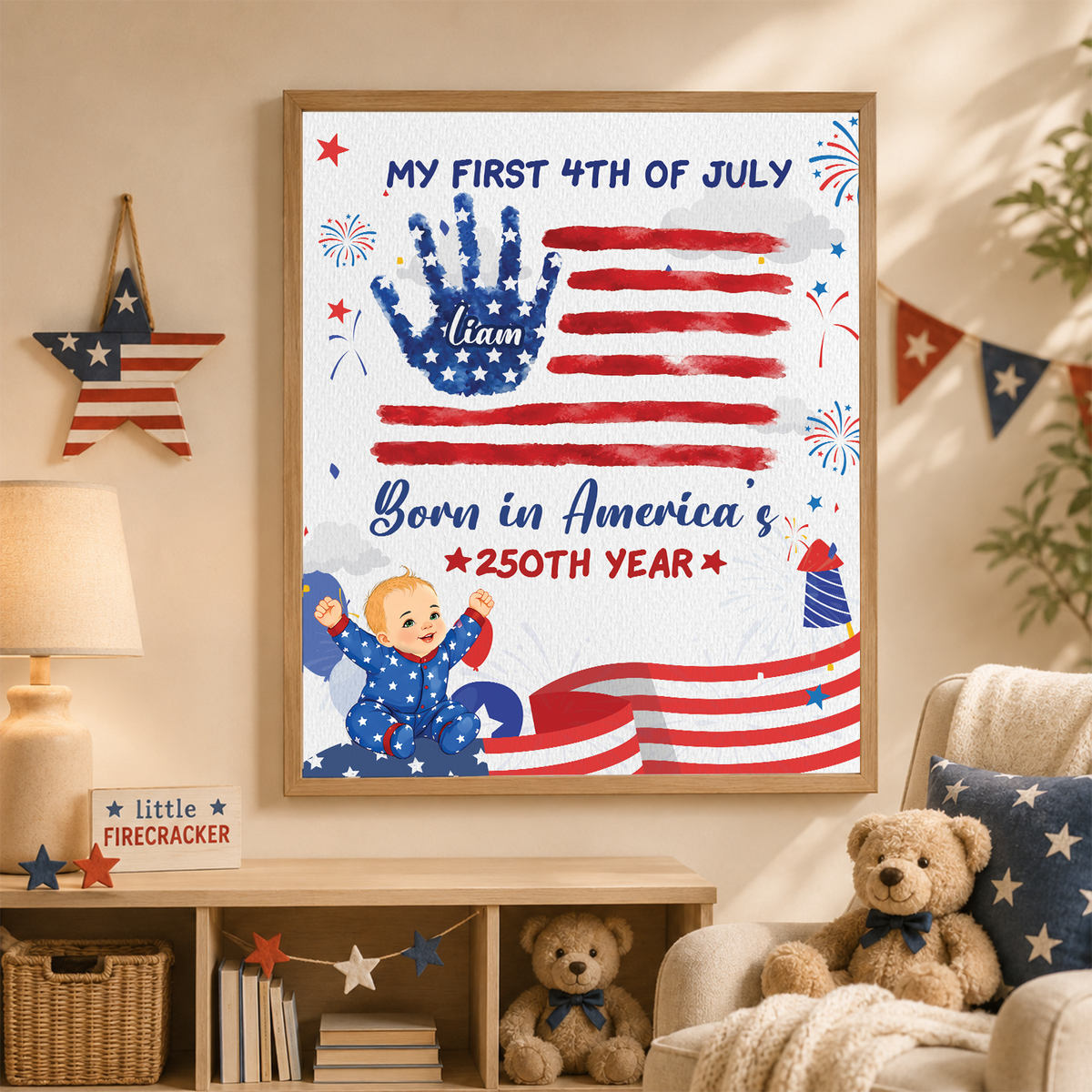 My First 4th of July Baby Handprint Frame - America 250 Keepsake, Patriotic Nursery Decor Gift