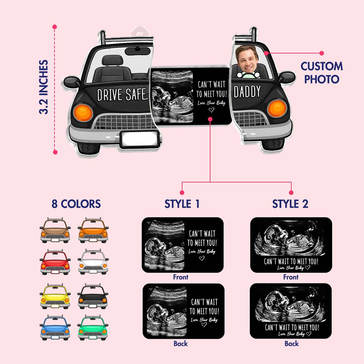 Personalized Drive Safe Daddy Ultrasound Photo Keychain-Custom Photo Car Keychain, Drive Safe Gift for Dad