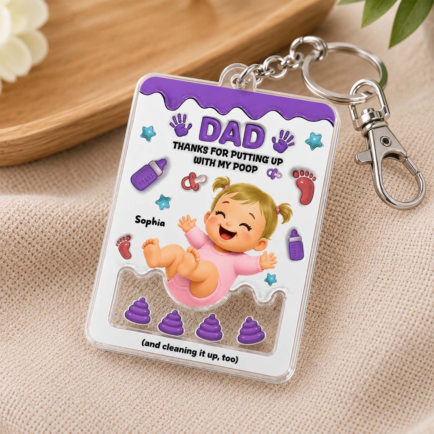 Personalized "Thanks for Putting Up With My Poop" Shaker Keychain – Custom Baby Gift for Mom & Dad