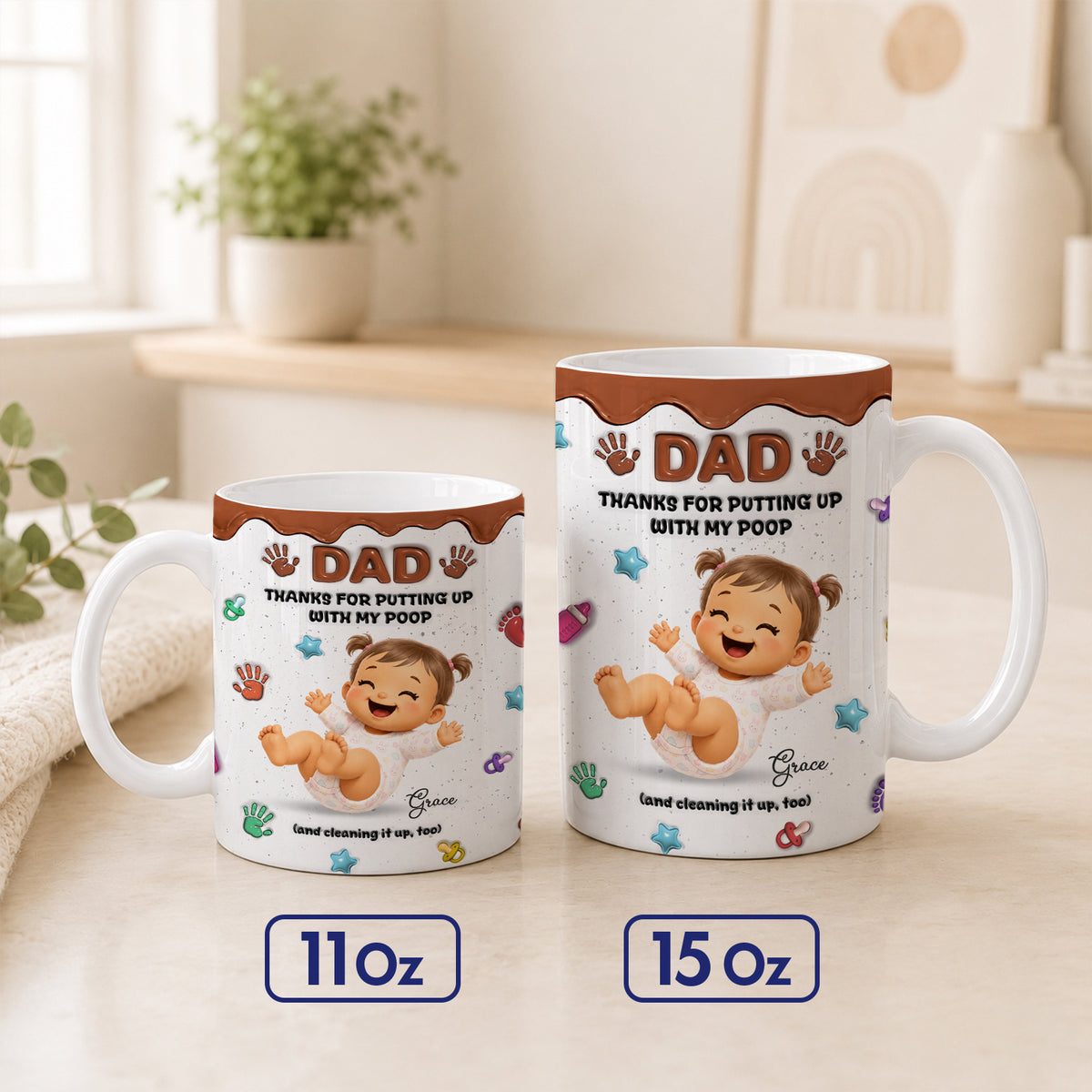 Personalized "Thanks for Putting Up With My Poop" Mug - Funny Baby Gift for Dad, Mom, Custom Mother's Day, Father's Day Coffee Cup
