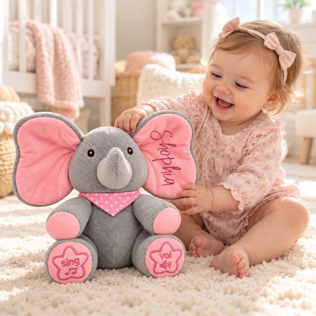 Personalized Peek-a-Boo Elephant Plush Toy, Interactive Stuffed Animal with Custom Name