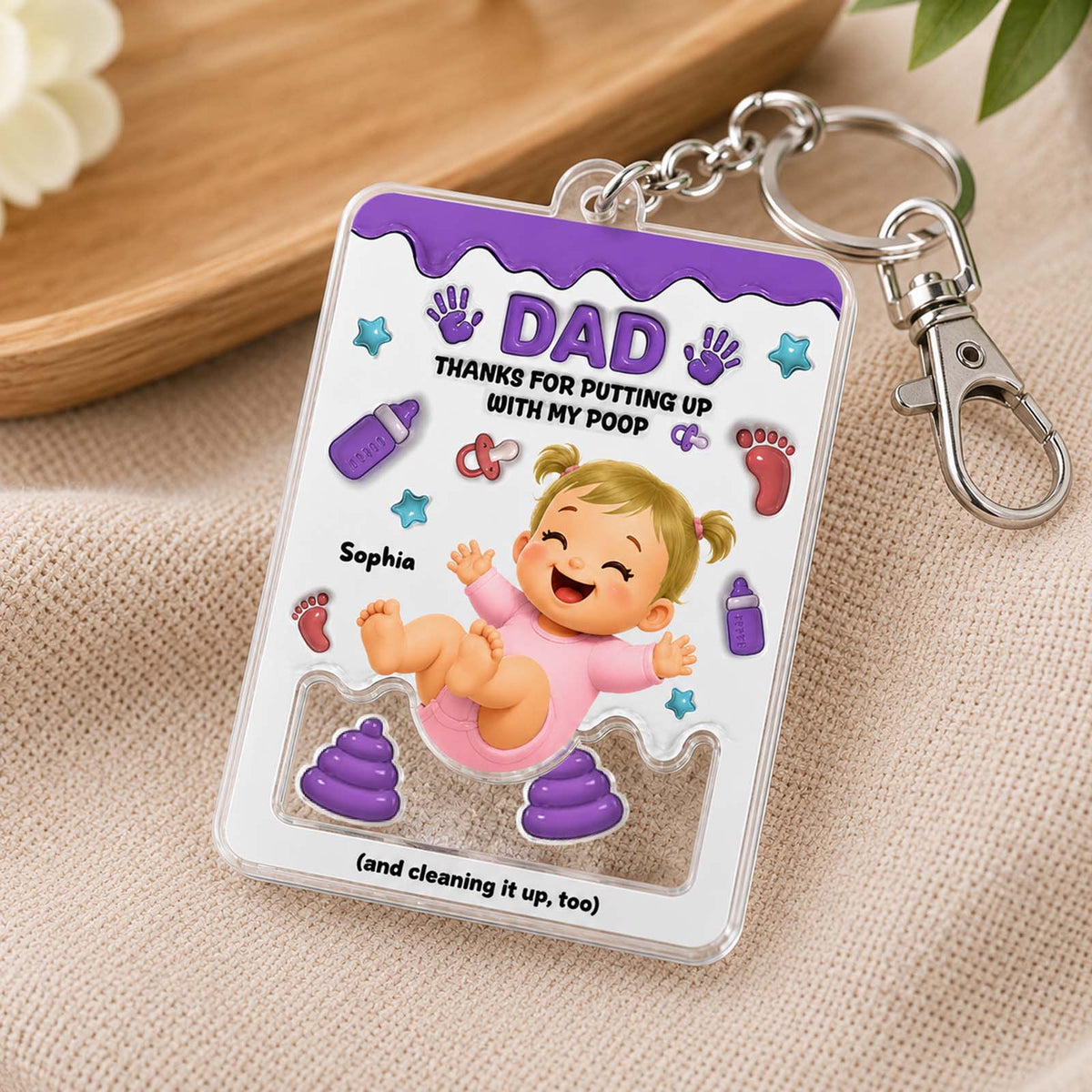 Personalized "Thanks for Putting Up With My Poop" Shaker Keychain – Custom Baby Gift for Mom & Dad