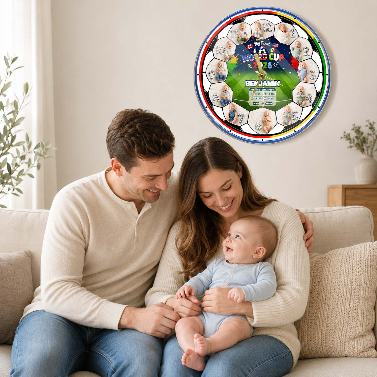 My First World Cup 2026 Baby Clock – Personalized First Year Milestone Keepsake, Custom Baby Photo Soccer Nursery Decor