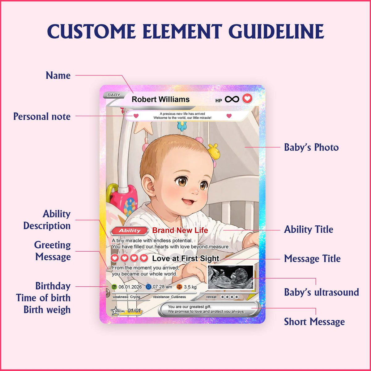 Personalized Baby Acrylic Card – Custom Baby Milestone Card & Keepsake