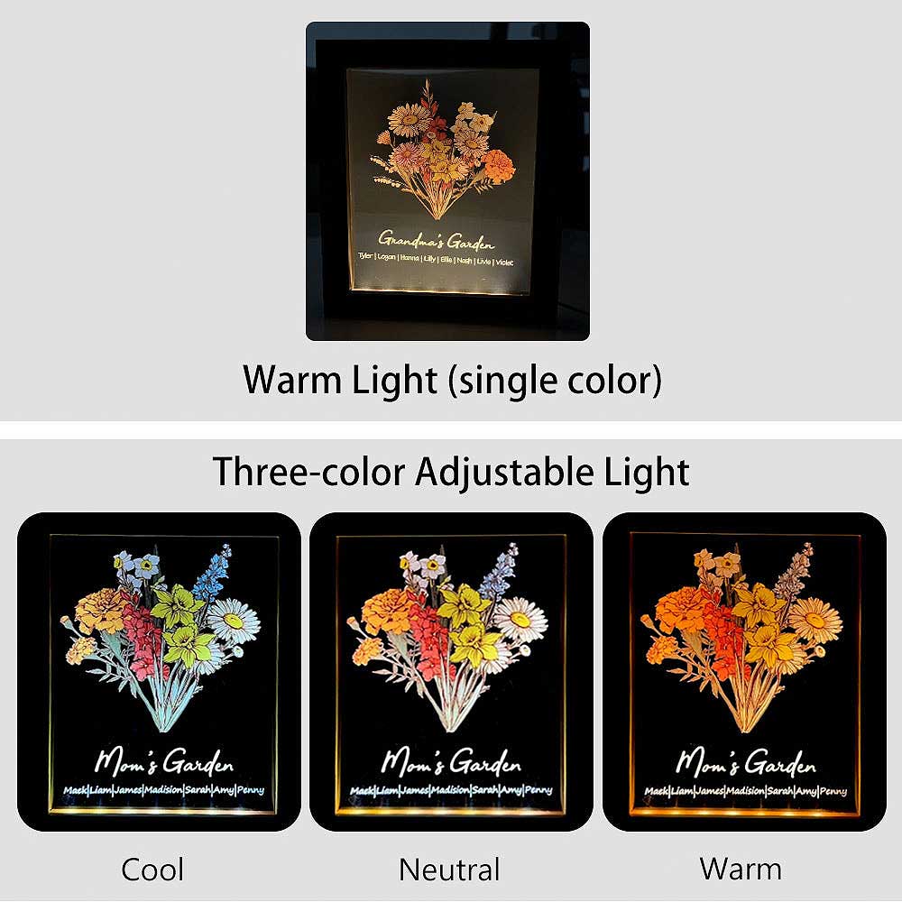 Famille - Fleur de naissance - Lampe LED personnalisée