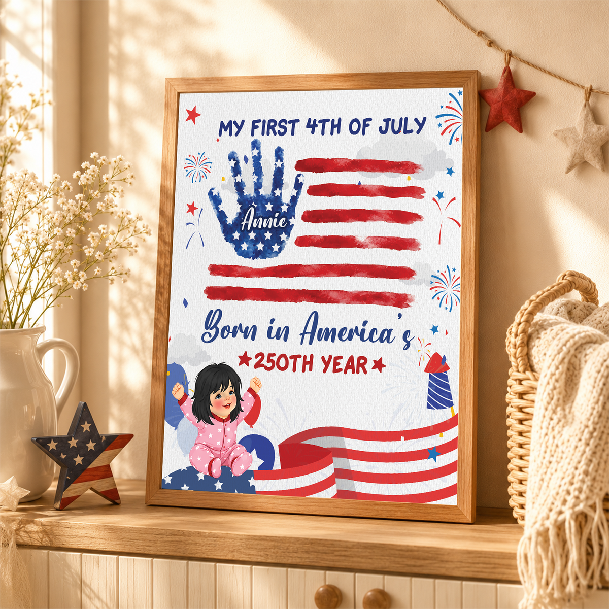 My First 4th of July Baby Handprint Frame - America 250 Keepsake, Patriotic Nursery Decor Gift