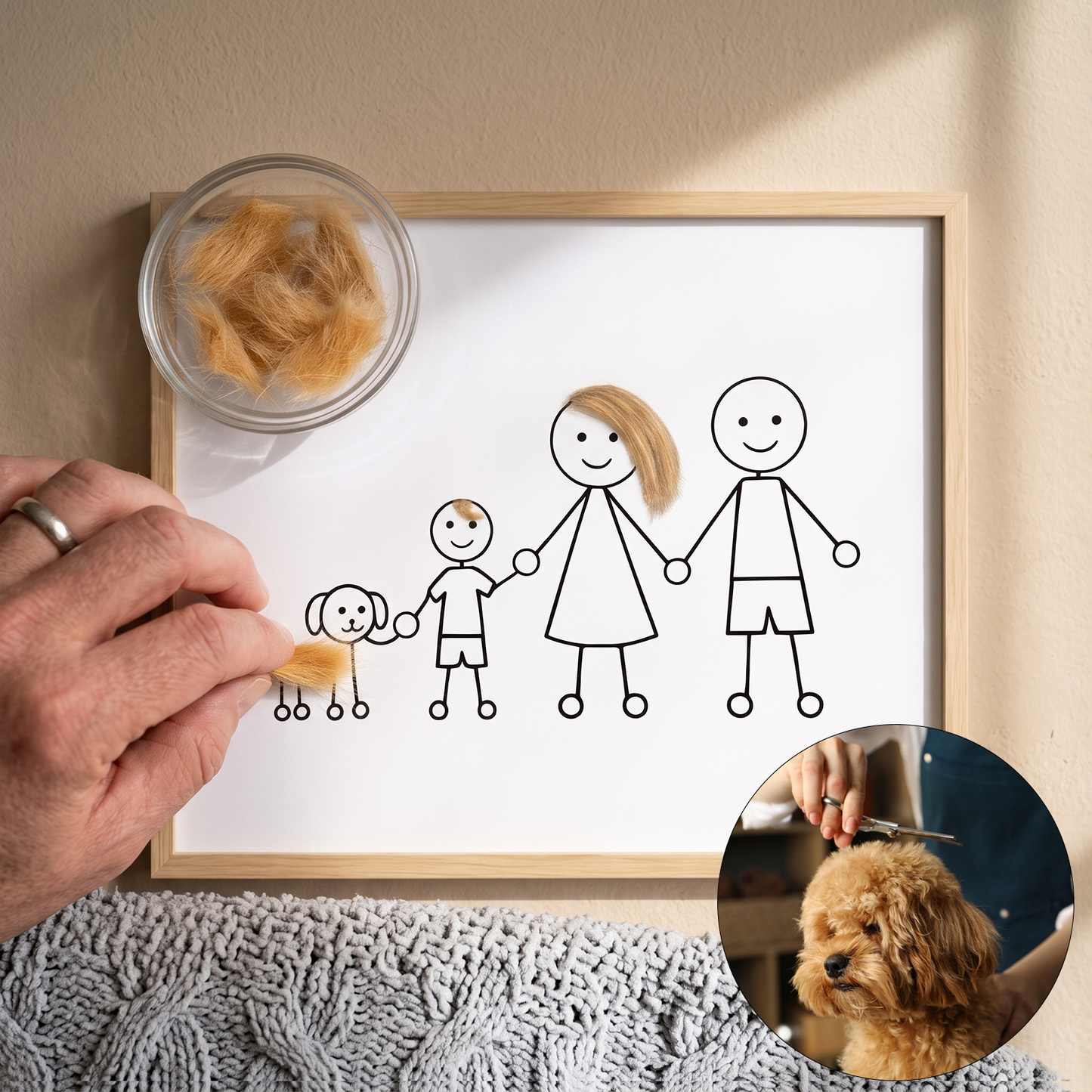 Personalized Pet Hair Keepsake Frame – Custom Family Portrait with Real Pet Fur, Unique Gift for Dog & Cat Lovers