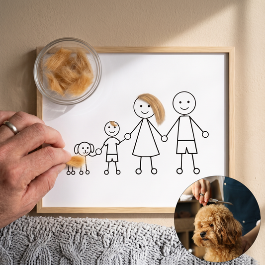 Personalized Pet Hair Keepsake Frame – Custom Family Portrait with Real Pet Fur, Unique Gift for Dog & Cat Lovers