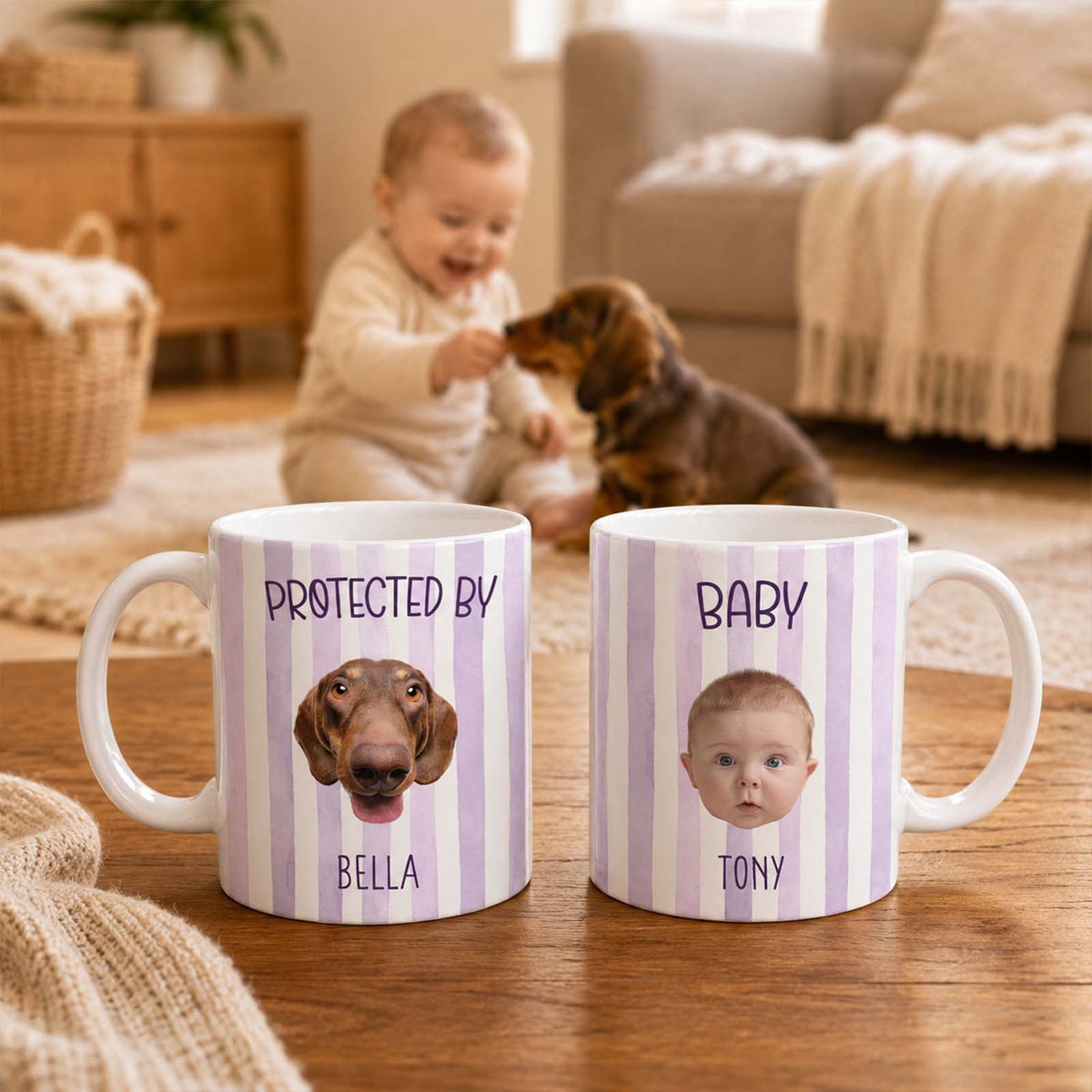Custom Striped Pet Mug – Personalized Pet & Baby Photo Mug, Family Coffee Mug Gift