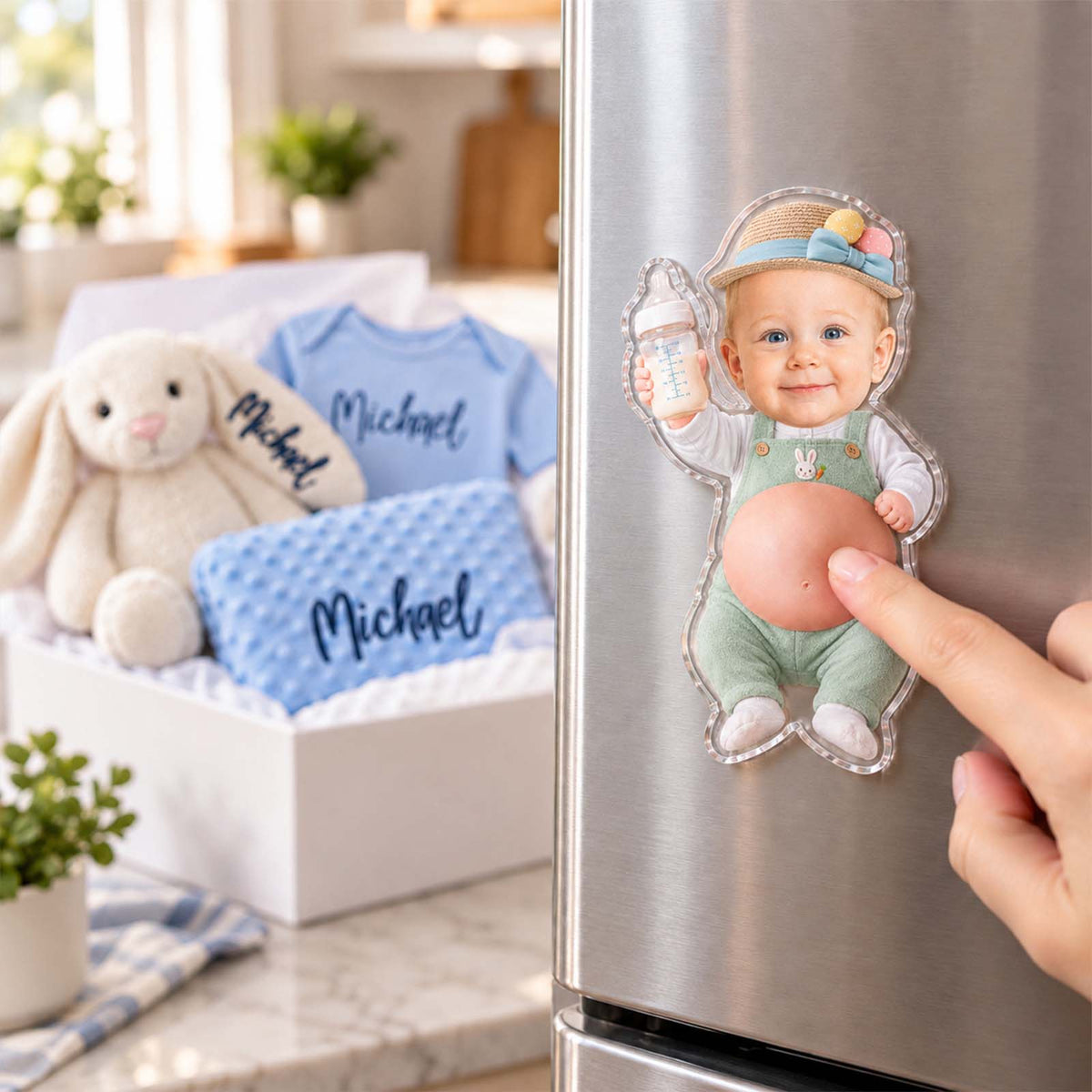 Personalized Newborn Gift Set, Custom Baby Bodysuit, Blanket & Plush Rabbit