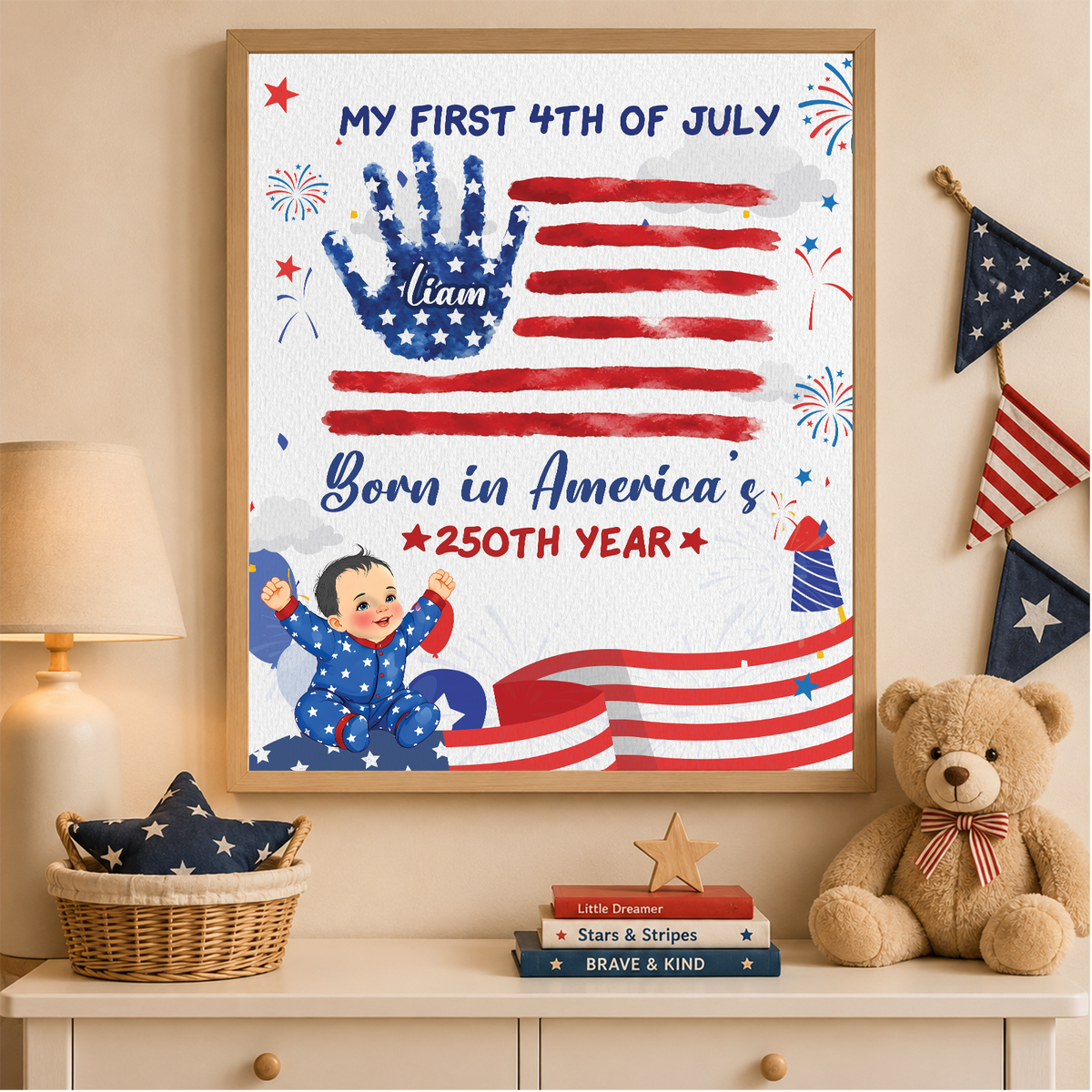 My First 4th of July Baby Handprint Frame - America 250 Keepsake, Patriotic Nursery Decor Gift