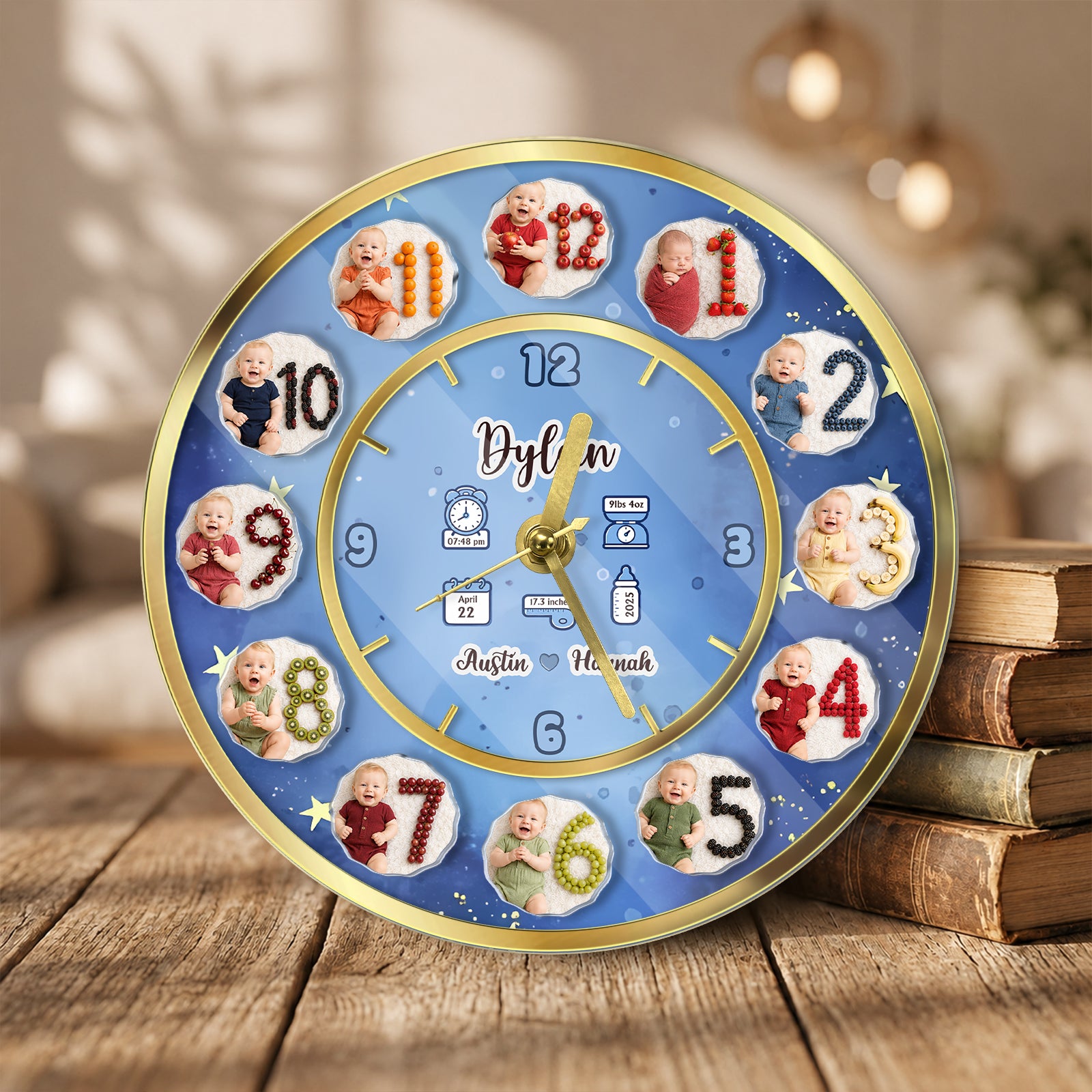 3D Acrylic Baby Clock - Custom Photo Baby Clock, Personalized Baby Milestone Keepsake Gift for Nursery, Birthday, Baby Shower &amp; Newborn Celebration