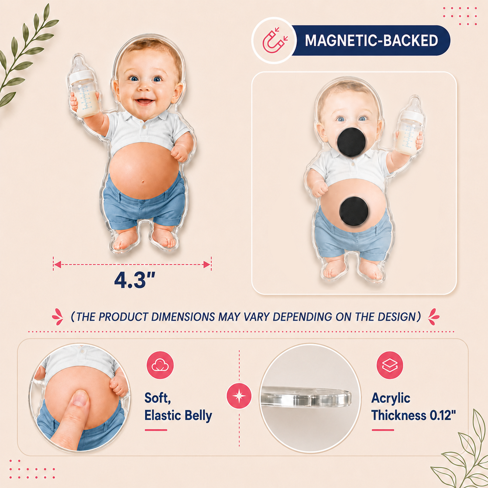 Custom 3D Baby Face Squishy Belly Fridge Magnet, Personalized Baby Keepsake Gift for Mom & Dad