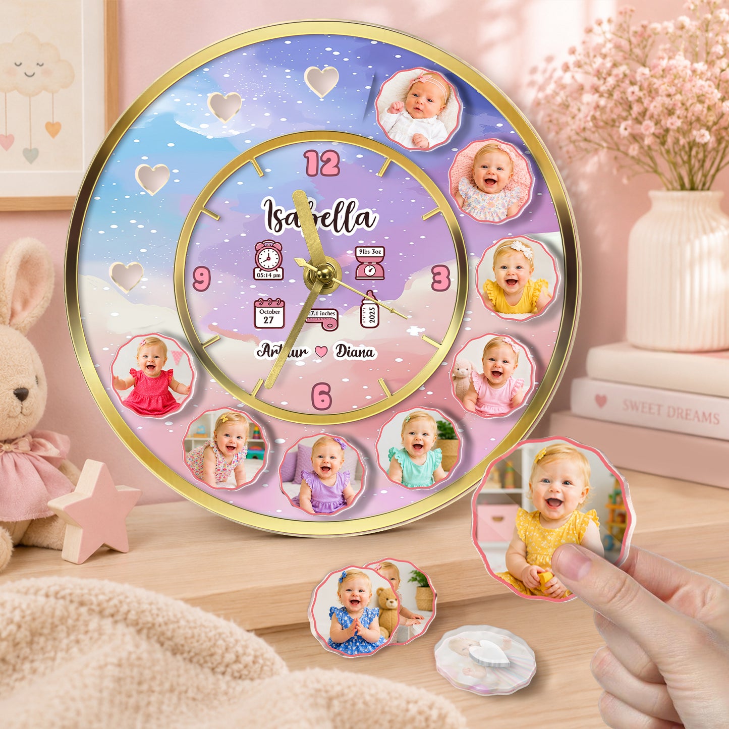 3D Acrylic Baby Clock - Custom Photo Baby Clock, Personalized Baby Milestone Keepsake Gift for Nursery, Birthday, Baby Shower &amp; Newborn Celebration