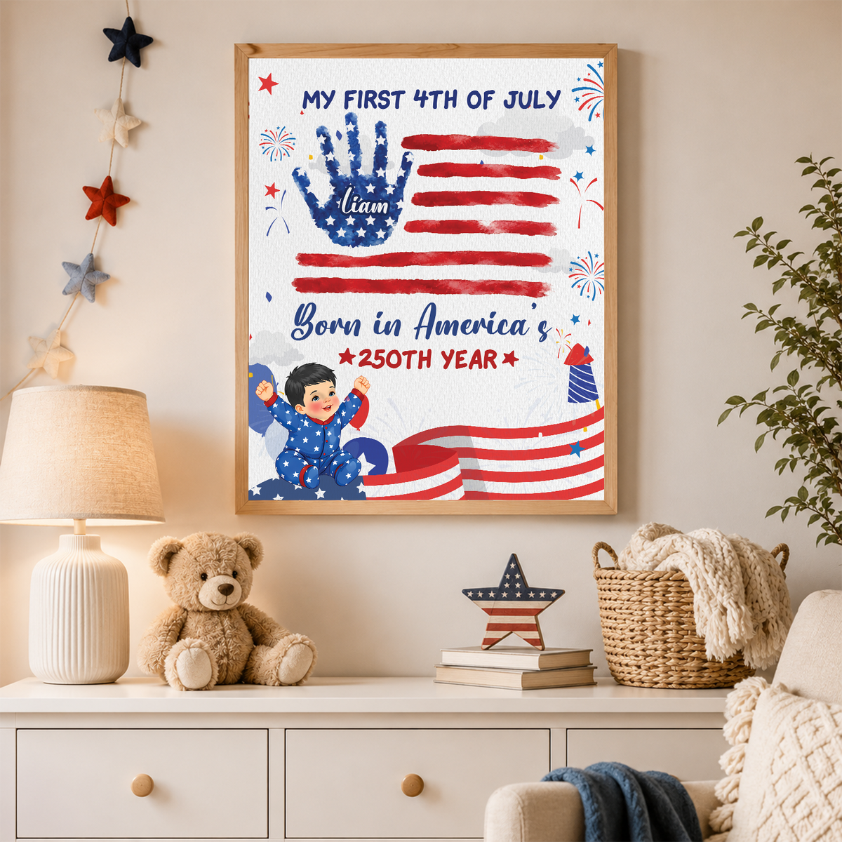 My First 4th of July Baby Handprint Frame - America 250 Keepsake, Patriotic Nursery Decor Gift