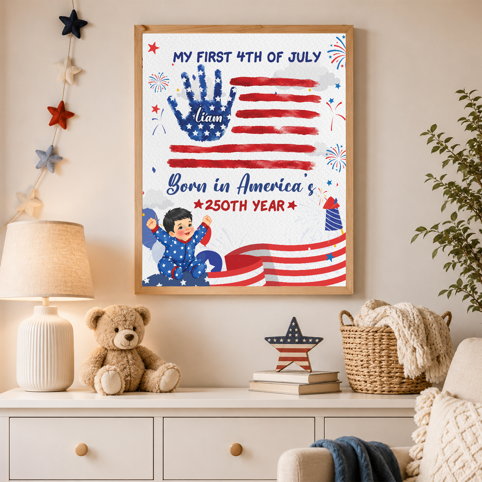 My First 4th of July Baby Handprint Frame - America 250 Keepsake, Patriotic Nursery Decor Gift
