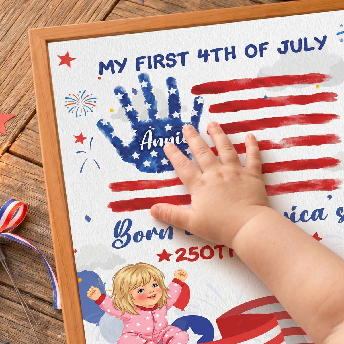 My First 4th of July Baby Handprint Frame - America 250 Keepsake, Patriotic Nursery Decor Gift