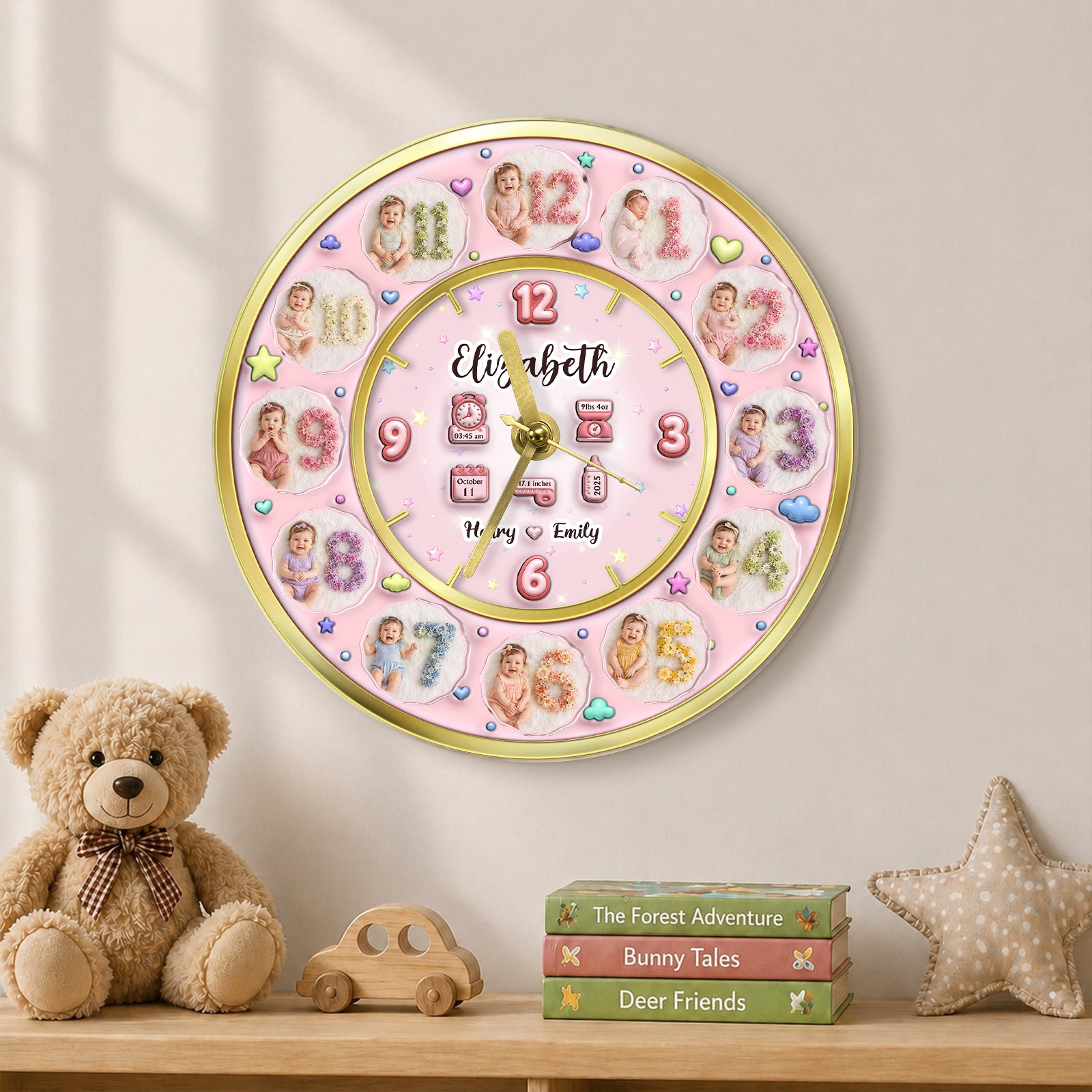3D Acrylic Baby Clock - Custom Photo Baby Clock, Personalized Baby Milestone Keepsake Gift for Nursery, Birthday, Baby Shower &amp; Newborn Celebration