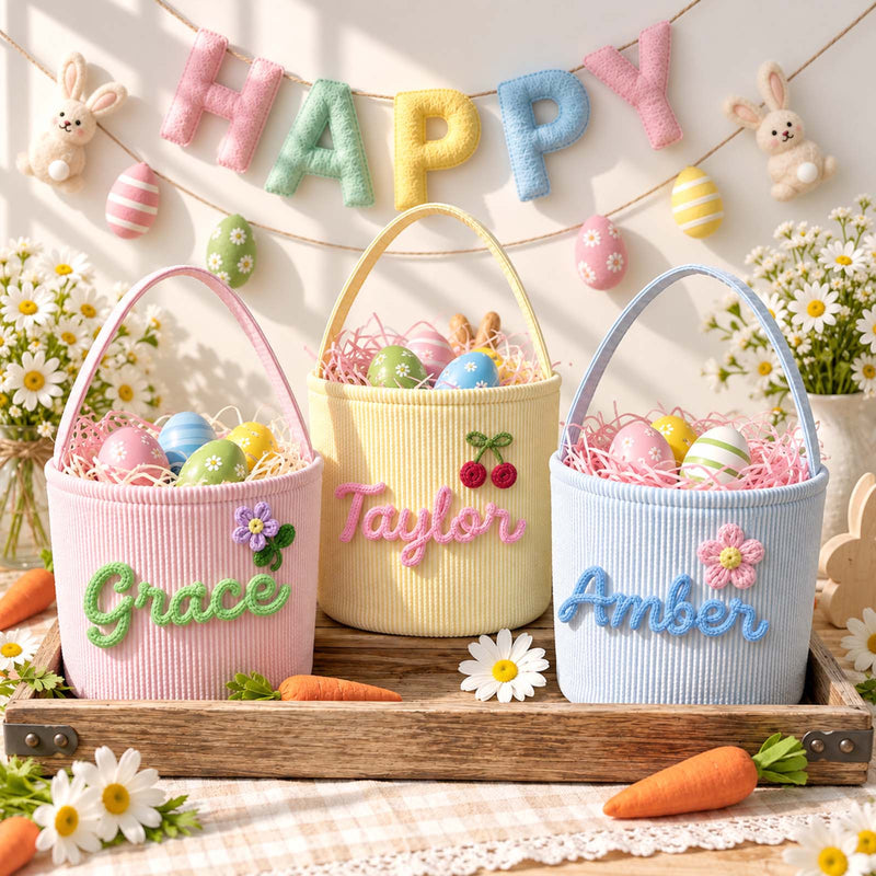 Personalized Woven Easter Basket, Custom Name Easter Basket for Kids