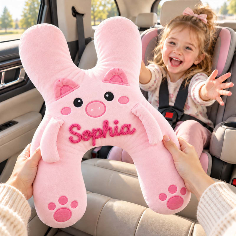 Personalized Car Sleeping Pillow, Custom Name Animal Plush Pillow for Kids