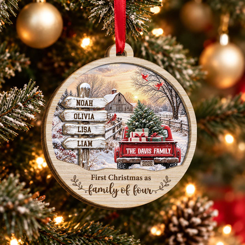 Personalized Family Names Christmas Ornament – Custom Family Name & Member Names, Rustic Wooden Holiday Keepsake