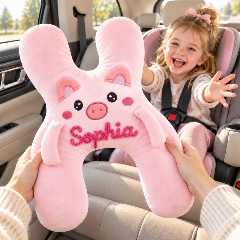 Personalized Car Sleeping Pillow, Custom Name Animal Plush Pillow for Kids