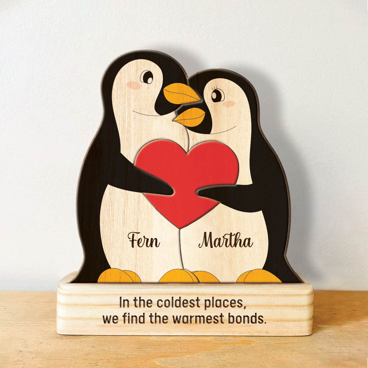 Famille - Quand les manchots trouvent leur partenaire, ils restent ensemble pour toujours - Puzzle en bois personnalisé avec des manchots