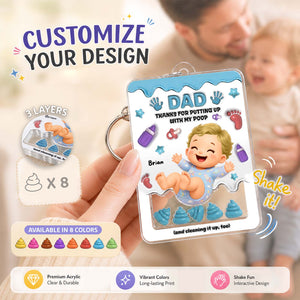 Personalized "Thanks for Putting Up With My Poop" Shaker Keychain – Custom Baby Gift for Mom & Dad