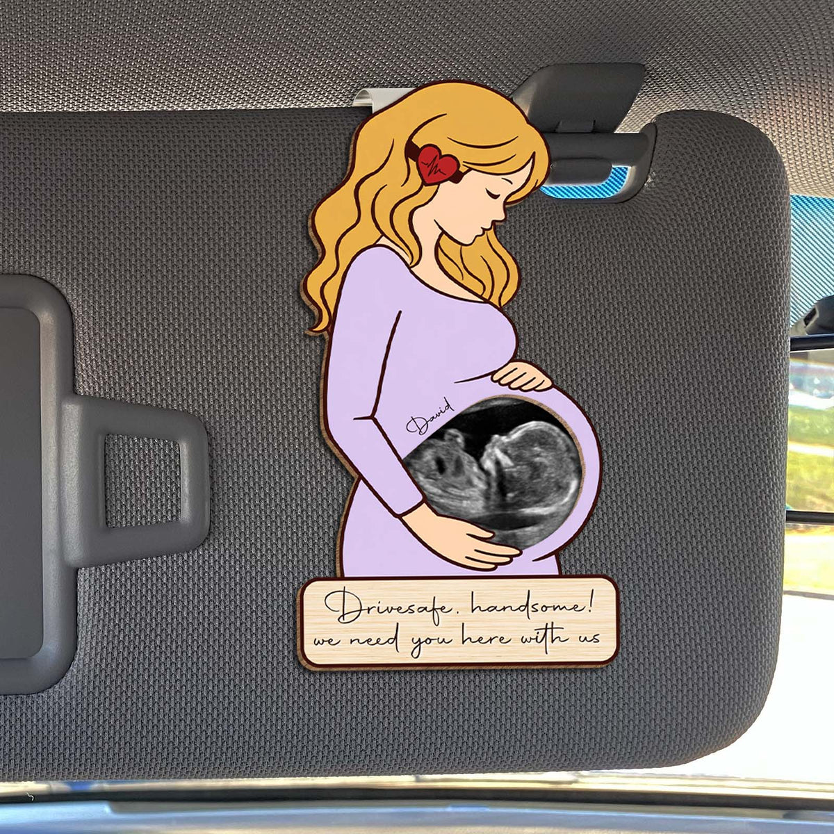 Personalized Drive Safe Car Visor Clip – Custom Baby Ultrasound Gift for Dad