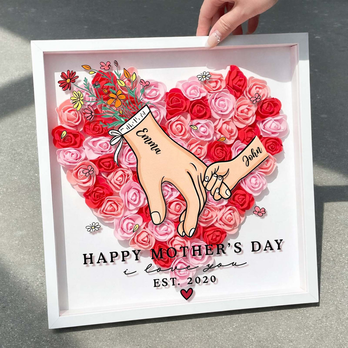 Personalized Mother’s Day Floral Shadow Box – Custom Gift for Mom