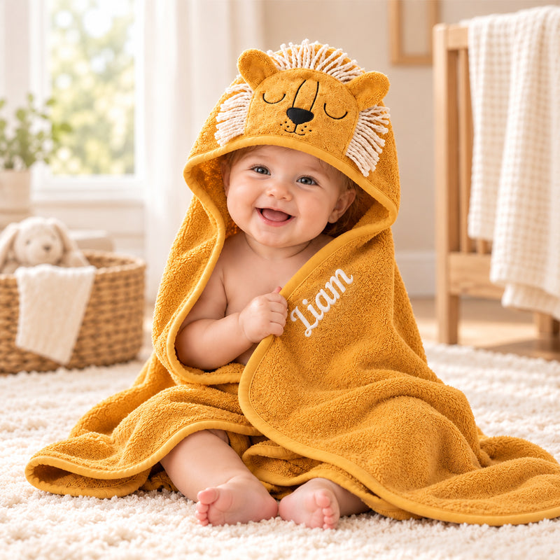 Personalized Hooded Baby Towel, Custom Name Animal Bath Towel for Babies