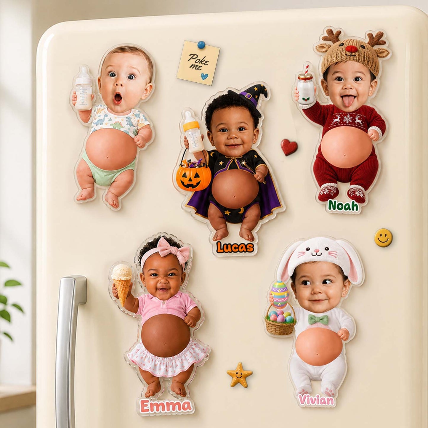 Custom 3D Baby Face Squishy Belly Fridge Magnet, Personalized Baby Keepsake Gift for Mom & Dad