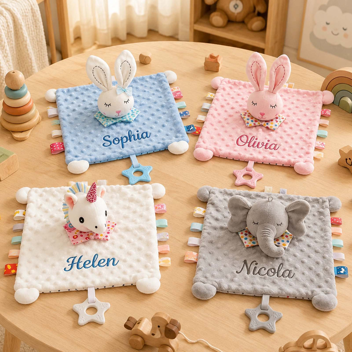 Personalized Minky Dot Lovey Blanket, Embroidered Name, Crinkle Sensory Security Toy