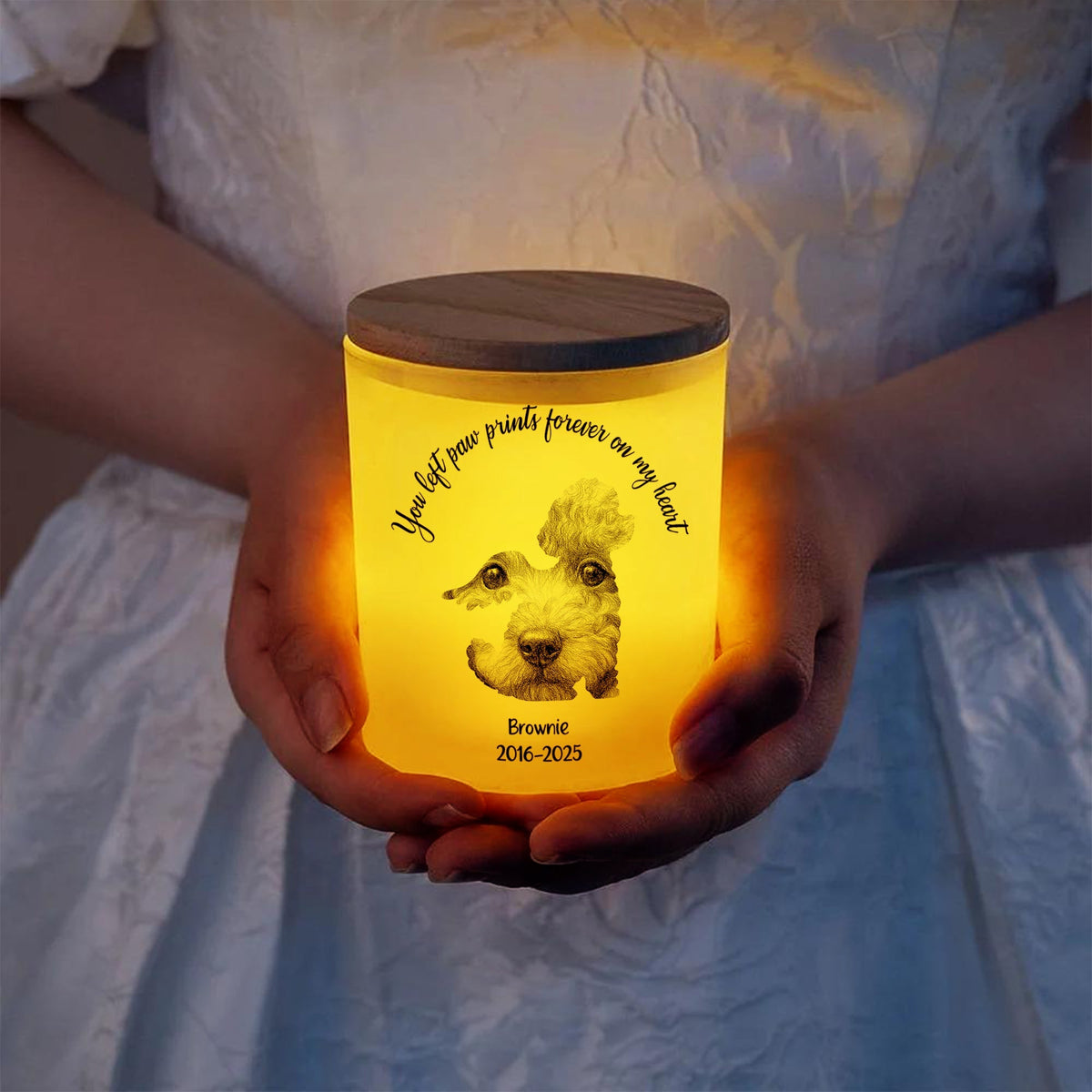 Cadeau commémoratif pour amoureux des animaux - Pot de bougie personnalisé avec LED