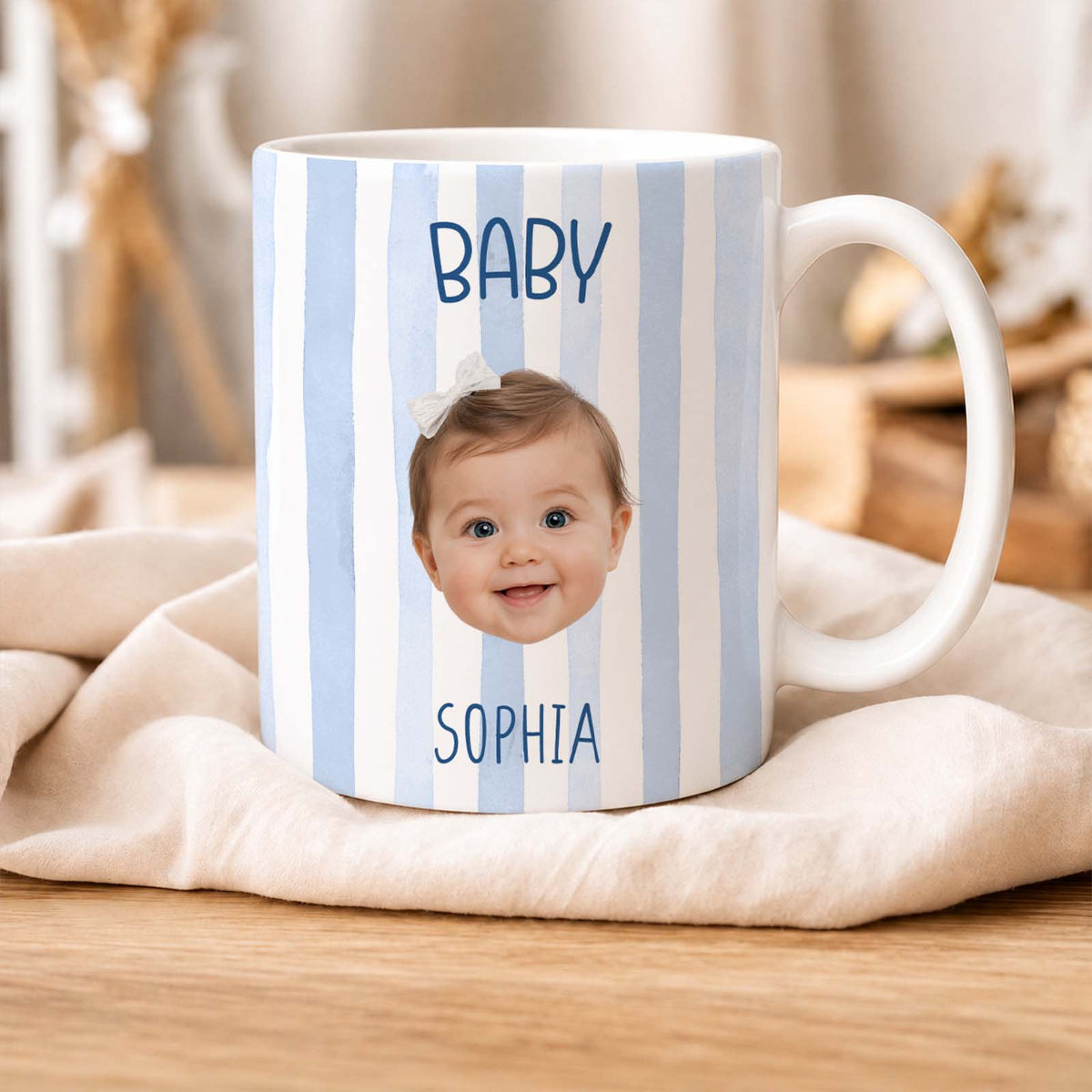 Custom Striped Pet Mug – Personalized Pet & Baby Photo Mug, Family Coffee Mug Gift