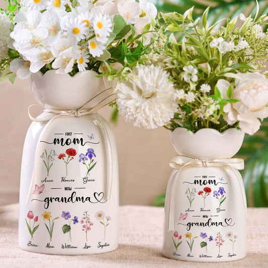 Custom Birth Flower Vase – Personalized Gift for Mom & Grandma