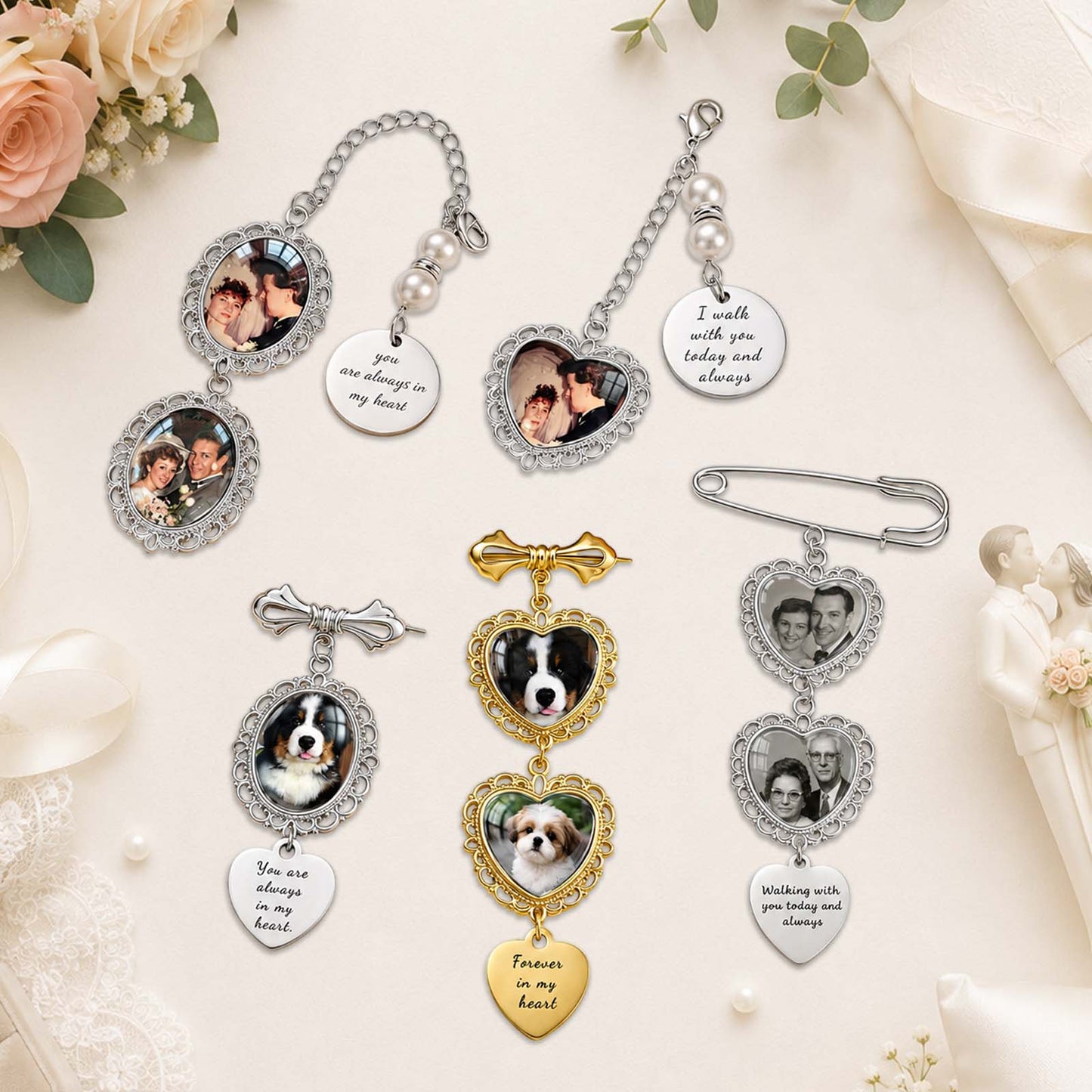 Personalized Memorial Bridal Bouquet Charm – Custom Photo Wedding Keepsake for Loved Ones in Heaven