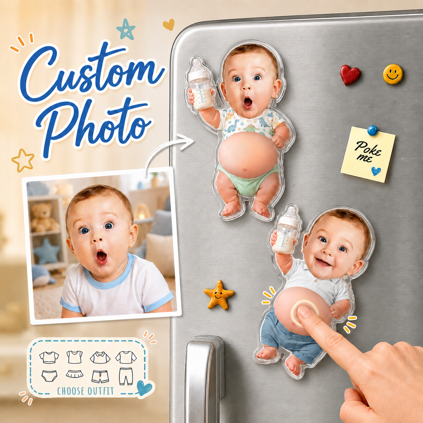 Custom 3D Baby Face Squishy Belly Fridge Magnet, Personalized Baby Keepsake Gift for Mom & Dad