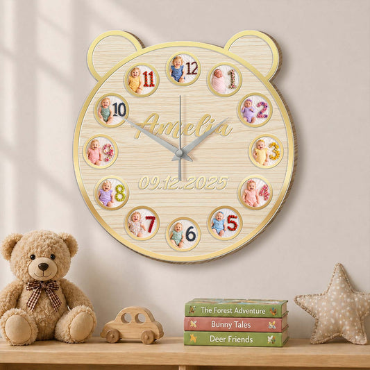 Personalized Baby Milestone Clock - Custom Gift for Parents, First Birthday Celebration & Nursery Wall Decor
