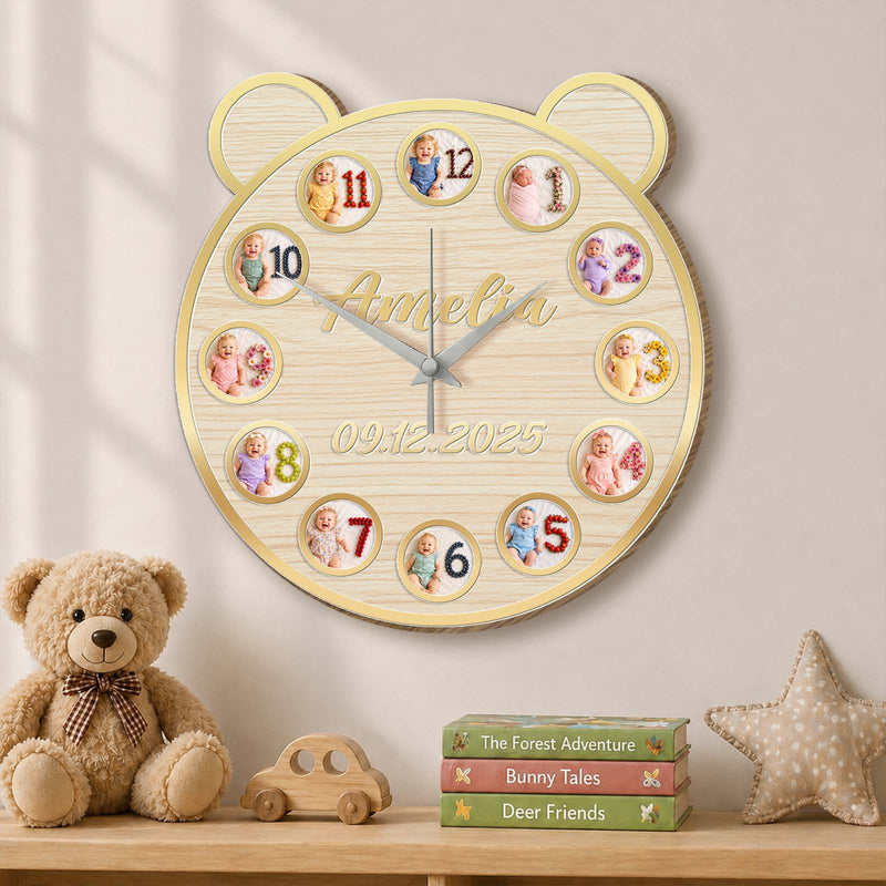 Personalized Baby Milestone Clock - Custom Gift for Parents, First Birthday Celebration & Nursery Wall Decor