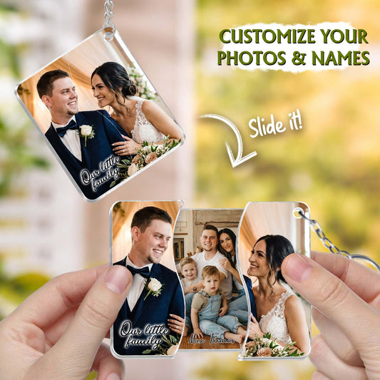 Personalized Hidden Slider Keychain – Couple & Baby Photo Gift