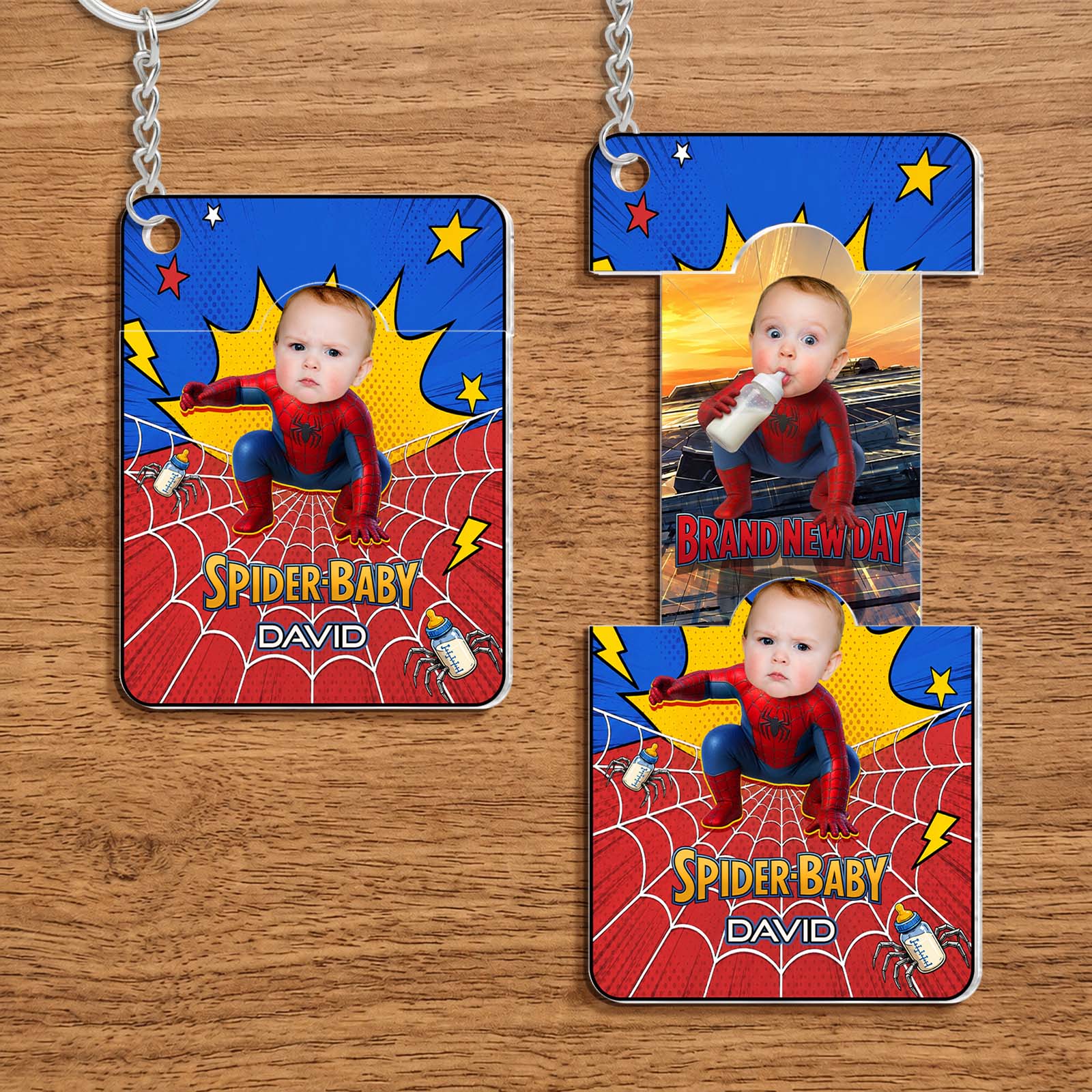 Personalized Spider-Baby Hidden Photo Keychain – Custom Baby Superhero Keepsake Gift