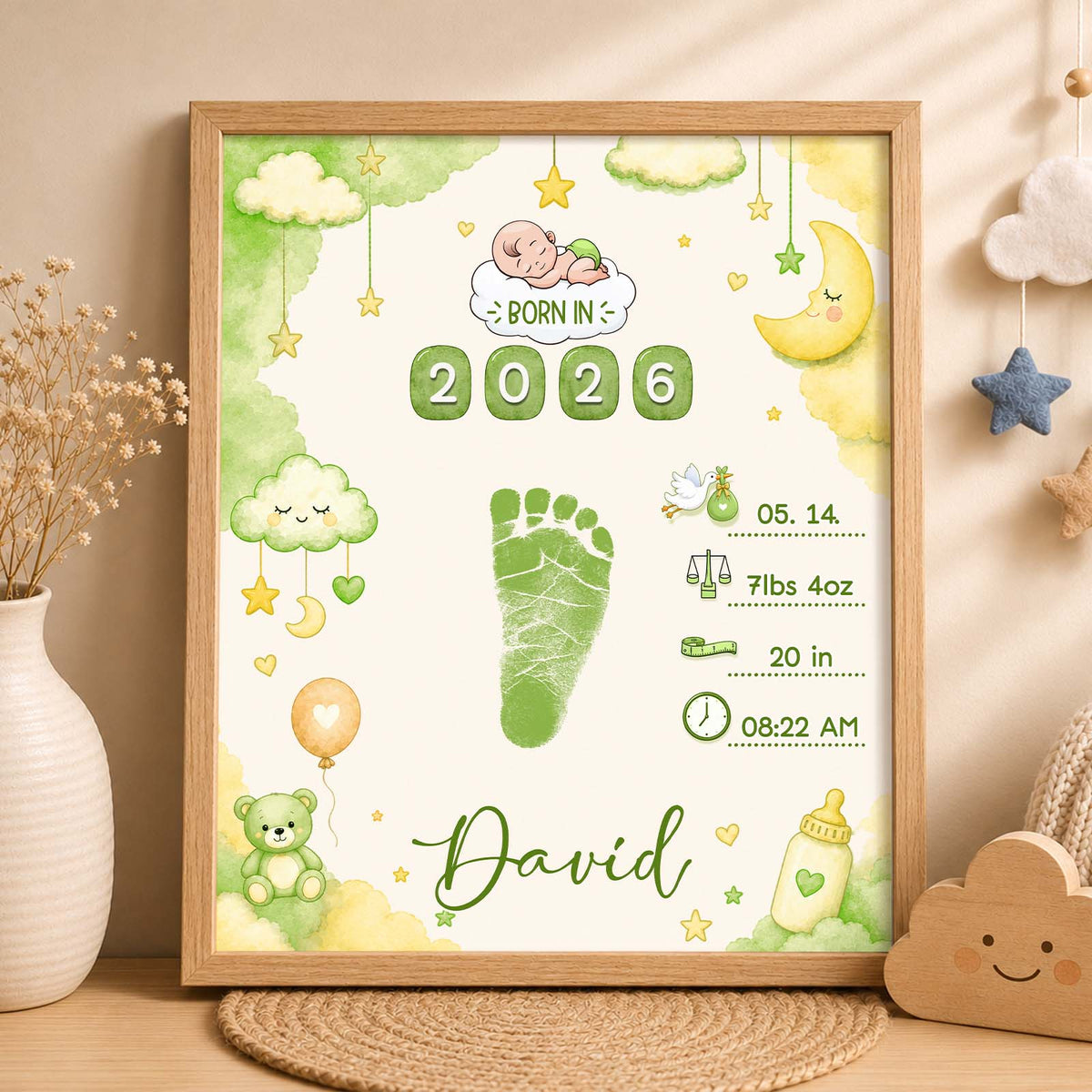 Personalized DIY Baby Footprint Frame – Custom Nursery Keepsake, Baby Footprint Kit, Gift for Mom & Dad