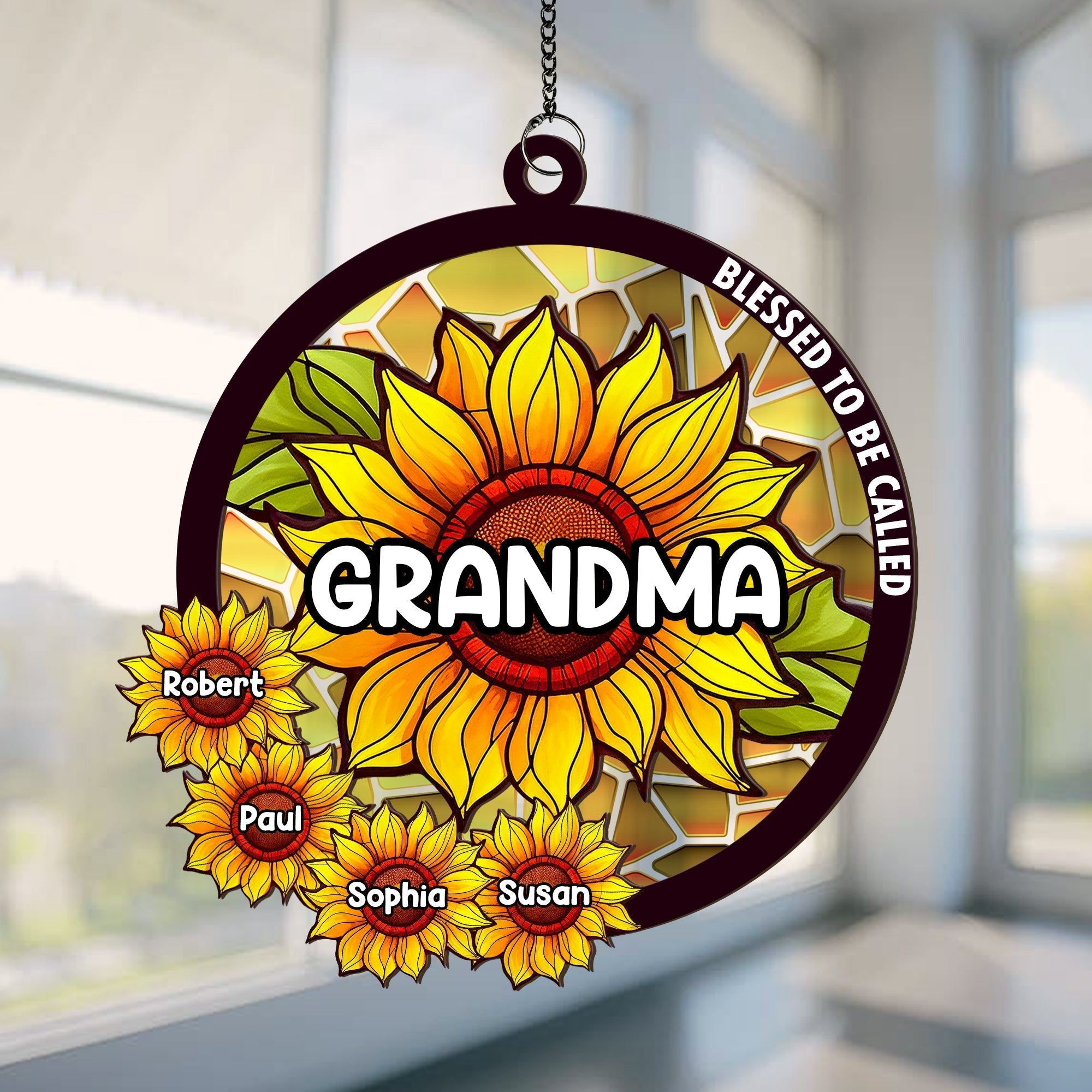 Family - Blessed To Be Called Grandma - Personalized Acrylic Window Suncatcher